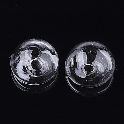 Clear Handmade Blown Glass Bottles, for Glass Vial Pendants Making, Half Round, Clear, 16x10~10.5mm, Half Hole: 3~4.5mm