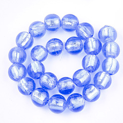 Bleu Ciel Clair Perles en verre de feuille d'argent faites à la main , ronde, lumière bleu ciel, 11.5~12.5mm, Trou: 2mm