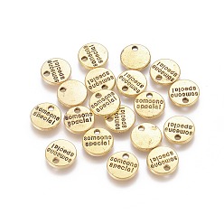 Antique Golden Tibetan Style Alloy Flat Round Carved Word Someone Special Charms, Cadmium Free & Lead Free, Antique Golden, 10x1.5mm, Hole: 1.5mm, about 1350pcs/1000g