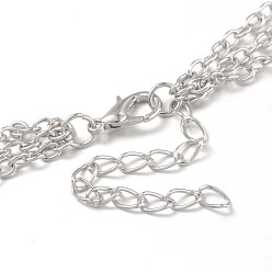 Crystal Brass Rhinestone Three-Tiered Anklets, with Zinc Alloy Lobster Claw Clasps and Iron Chains, Platinum, Crystal, 225x4mm