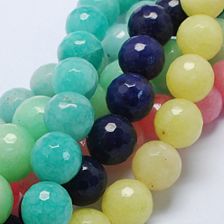 Mixed Color Natural Jade Bead Strands, Dyed, Faceted, Round, Mixed Color, 14mm, Hole: 2mm, 28pcs/strand, 14.6 inch