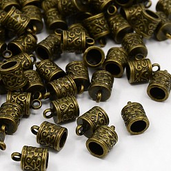 Antique Bronze Tibetan Style Cord Ends, Column, Cadmium Free & Nickel Free & Lead Free, Antique Bronze, 13x8.5x8.5mm, Hole: 2mm