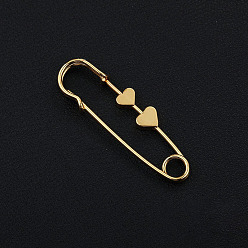 Cœur Broches de sécurité en alliage, rallonge de pantalon à la taille, or, motif de coeur, 45mm
