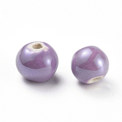 Medium Orchid Handmade Porcelain Beads, Pearlized, Round, Medium Orchid, 12mm, Hole: 2~3mm