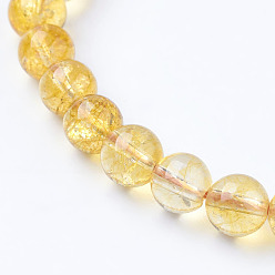 Золотистый Природных кристаллов кварца бисер нитей, круглые, окрашенная и подогревом, золотые, 6 мм, отверстие : 1 мм, около 31 шт / нитка, 8 дюйм
