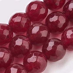 Rouge Foncé Malaisie naturelles perles de jade brins, teint, facette, ronde, rouge foncé, 10mm, Trou: 1.2mm, Environ 37 pcs/chapelet, 14.9 pouce