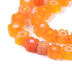 Orange Handmade Millefiori Glass Bead Strands, Flower, Orange, 3.7~5.6x2.6mm, Hole: 1mm, about 88~110pcs/Strand, 15.75''(40cm)