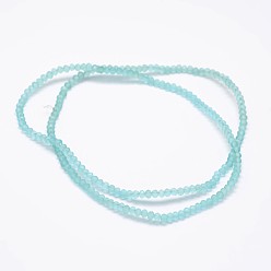 Sky Blue Half Rainbow Plated Faceted Rondelle Glass Bead Strands, Frosted, Sky Blue, 4~4.5x3~3.5mm, Hole: 0.8mm, about 150pcs/strand, 15.1 inch
