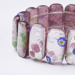 Mixed Color Handmade Millefiori Lampwork Beaded Stretch Bracelets, with Silver Foil, Mixed Color, 2 inch(48~51mm)