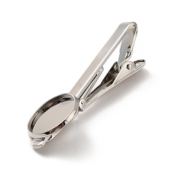 Platinum Brass Tie Clip Cabochon Settings, Platinum, 54x17.5x13.5mm, Tray: 16.1mm