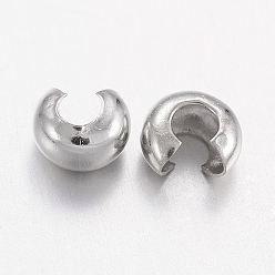 Platinum Brass Crimp Beads Covers, Nickel Free, Platinum Color, Size: About 5mm In Diameter, Hole: 1.5~1.8mm