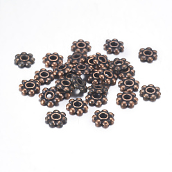 Red Copper Tibetan Style Daisy Spacer Beads, Flower, Red Copper, 6x1.3mm, Hole: 2mm, Lead Free and Cadmium Free