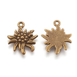 Antique Bronze Tibetan Style Alloy Pendants, Cadmium Free & Nickel Free & Lead Free, Edelweiss, Antique Bronze, 21x16x2.5mm, Hole: 1mm