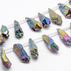 Colorful Electroplated Natural Quartz Crystal Beads Strands, Top Drilled Beads, Dyed, Teardrop, Colorful, 27~34x8~12x5~9mm, Hole: 1.5mm, about 22pcs/strand, 14.3 inch