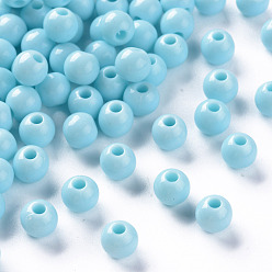 Bleu Ciel Perles acryliques opaques, ronde, bleu ciel, 6x5mm, Trou: 1.8mm, environ4400 pcs / 500 g