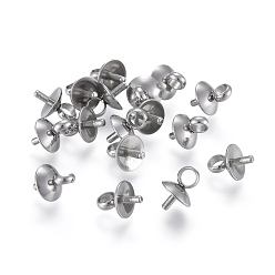Stainless Steel Color 201 Stainless Steel Cup Pearl Peg Bails Pin Pendants, For Half Drilled Beads, Stainless Steel Color, 6x5mm, Pin: 1mm, Hole: 2.5mm