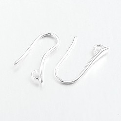 Silver Brass Earring Hooks for Earring Designs, Ear Wire, with Horizontal Loop, Lead Free & Cadmium Free, Silver Color Plated, 20.5x8.5x2.5mm, Hole: 2mm, 18 Gauge, Pin: 1mm