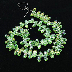 Lime Green Electroplate Glass Faceted Teardrop Beads Strands, Top Drilled Beads, AB Color Plated, Lime Green, 11.5~13x6mm, Hole: 1mm, about 92~95pcs/strand, 16.5 inch