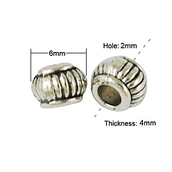 Antique Silver Tibetan Style Bead Spacers, Lead Free, Rondelle, Antique Silver, 6x4mm, Hole: 2mm