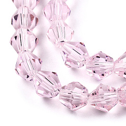 Pink Imitation Austrian Crystal 5301 Bicone Beads, Faceted Glass Beads Strands, Pink, 6x6mm, Hole: 1.2mm, about 47~48pcs/strand, 10.24 inch~10.43 inch(26~26.5cm)