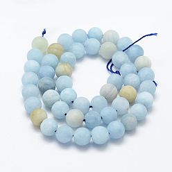 Aquamarine Natural Aquamarine Beads Strands, Frosted, Round, 6mm, Hole: 1mm, about 64pcs/strand, 15.55 inch(39.5cm)