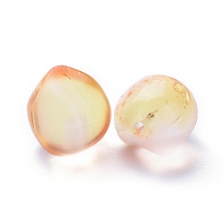 Light Salmon Transparent Glass Beads, Frosted, with Gold Foil, Half Drilled, Peach, Light Salmon, 11.5x11.5x11mm, Hole:1mm