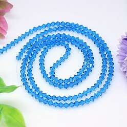Dodger Blue Faceted Imitation Austrian Crystal Bead Strands, Grade AAA, Bicone, Dodger Blue, 5x5mm, Hole: 0.7~0.9mm, about 80pcs/strand, 15.7 inch