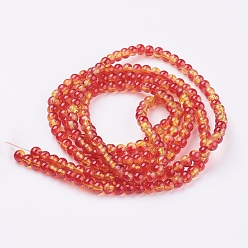 Tomato Spray Painted Crackle Glass Beads Strands, Round, Two Tone, Tomato, 4mm, Hole: 1.1~1.3mm, about 200pcs/strand, 31.4 inch