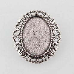 Antique Silver Vintage Alloy Brooch Cabochon Bezel Settings, Cadmium Free & Lead Free, with Iron Pin Back Bar Findings, Antique Silver, Oval Tray: 25x18mm, 34x30.5x2mm, Hole: 5x3mm, Pin: 0.8mm