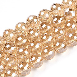 Verge D'or Perles en verre electroplate, couleur arc-en-plaqué, à facettes (96 facettes), ronde, verge d'or, 10mm, Trou: 1.6mm, Environ 72 pcs/chapelet, 22.4 pouce