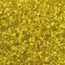 Желтый Стеклярус, серебряная линия, желтые, 1.8~2.2x1.8~2 мм, отверстие : 0.8~0.9 мм, Около 15000 шт / фунт
