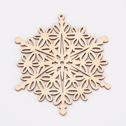 Antique White Undyed Wooden Pendants, Snowflake, for Christmas Theme, Antique White, 100x88x3mm, Hole: 2mm