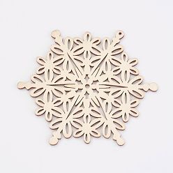 Antique White Undyed Wooden Pendants, Snowflake, for Christmas Theme, Antique White, 100x88x3mm, Hole: 2mm