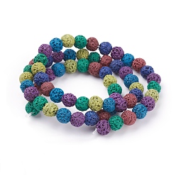 Mixed Color Natural Lava Rock Beads Strands, Dyed, Round, Colorful, 6mm, Hole: 1mm