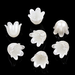 Beige Spray Paint ABS Plastic Imitation Pearl Beads, Flower, Beige, 10x11x8.5mm, Hole: 1.4mm
