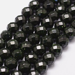 Green Goldstone Synthetic Green Goldstone Beads Strands, Dyed & Heated, Faceted(64 Facets), Round Bead, 10mm, Hole: 1.2mm, 39pcs/strand, 15.7 inch