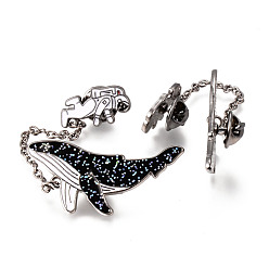 Black Alloy Enamel Brooches, Enamel Pin, with Glitter Powder and Brass Butterfly Clutches, Spaceman with Whale Shape, Electrophoresis Black, Cadmium Free & Nickel Free & Lead Free, Black, 122mm, Pin: 1mm