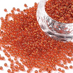 Dark Orange 12/0 Grade A Round Glass Seed Beads, Silver Lined, Dark Orange, 12/0, 2x1.5mm, Hole: 0.3mm, about 30000pcs/bag