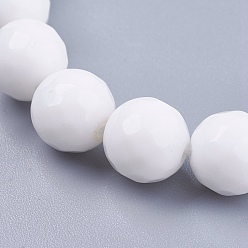 White Natural Jade Bead Strands, Dyed, Faceted, Round, White, 10mm, Hole: 1mm, 38pcs/strand, 14.5 inch