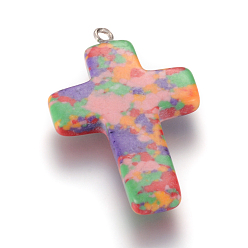 Colorful Synthetic Malachite Pendants, Dyed, Cross, Colorful, 32~34x20~22x3~5mm, Hole: 1.5mm