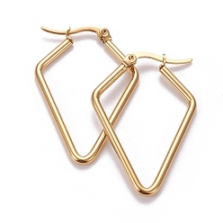 Golden 201 Stainless Steel Angular Hoop Earrings, with 304 Stainless Steel Pin, Hypoallergenic Earrings, Rhombus, Golden, 12 Gauge, 36.5x24x2mm, Pin: 0.7x1mm