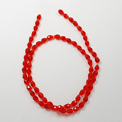 Red Glass Beads Strands, Faceted, Drop, Red, 11x8mm, Hole: 1mm, about 57~59pcs/strand, 26.38~26.77 inch