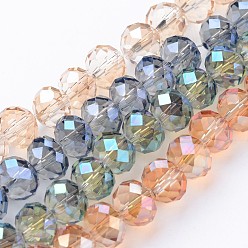 Mixed Color Electroplate Glass Beads Strands, Faceted Rondelle, Mixed Color, 10x8mm, Hole: 1mm, about 63~65pcs/strand, 19.2~20 inch(48~50cm)