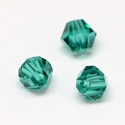 Teal Imitation 5301 Bicone Beads, Transparent Glass Faceted Beads, Teal, 4x3mm, Hole: 1mm, about 720pcs/bag