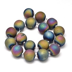 Multi-color Plated Round Electroplated Natural Druzy Geode Quartz Crystal Beads Strands, Multi-color Plated, 20mm, Hole: 1mm, about 18pcs/strand, 16 inch
