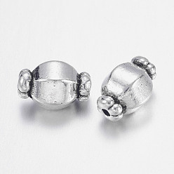 Antique Silver Tibetan Style Spacer Beads, Lead Free & Nickel Free & Cadmium Free, Barrel, Antique Silver, about 7mm in diameter, 10mm long, hole: 1mm