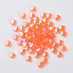 Orange Red Transparent Acrylic Beads, Heart, Orange Red, AB, Size: about 8mm wide, 3mm thick, hole: 1mm, about 2800pcs/500g