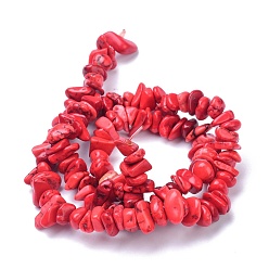 Red Natural Magnesite Beads Strands, Dyed, Chip, Red, 6~10x6~10x3~4mm, Hole: 0.5~0.7mm, 15.55''~16.54''(39.5~42cm)