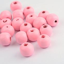 Pink Dyed Wood Beads, Round, Pink, 7x6mm, Hole: 2mm, about 9000pcs/1000g