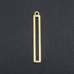 Real 18K Gold Plated 201 Stainless Steel Pendants, Laser Cut, Hollow, Rectangle/Bar, Real 18K Gold Plated, 32x4x1mm, Hole: 1.6mm